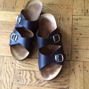 Lolasabia  black leather sandals with cork platform, leather lined 40/9-9.5